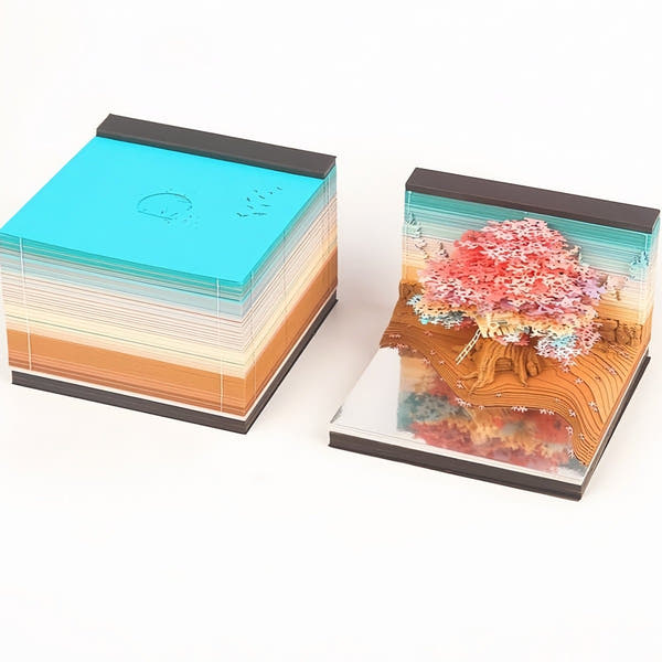 2024 Desk Calendar With LED Lights Sakura Tree House Pink Green