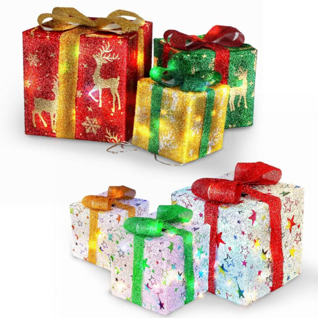 Set of 3 Christmas Lighted Gift Boxes